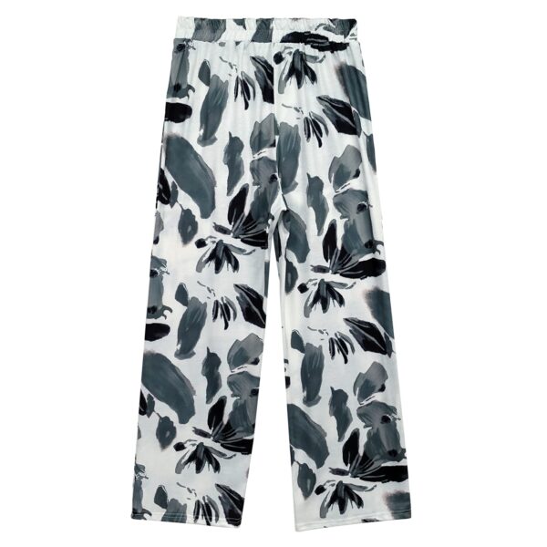 Ladies' Versatile Contrasting Printed Waist Strap Design, Loose Pleated Wide Leg Pants, Long Pants - Image 2