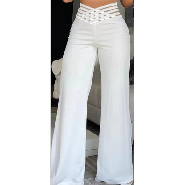 Women's Transparent Mesh Patchwork High Waist Pants With Elegant Cross Detail, Solid Color Fashion Trousers - Image 3
