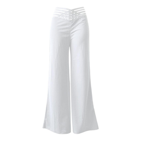 Women's Transparent Mesh Patchwork High Waist Pants With Elegant Cross Detail, Solid Color Fashion Trousers - Image 4