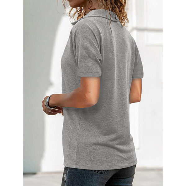 Womens Polo Shirts Summer Business Casual Work Tops Short Sleeve Zipper Collared V Neck Blouse - Image 8
