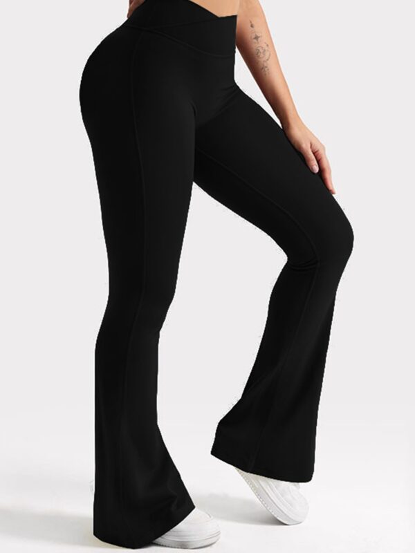 V-waist Elastic Sports Tight Pants Women's Peach Hip Lifting Yoga Bell Bottom Pants - Image 2