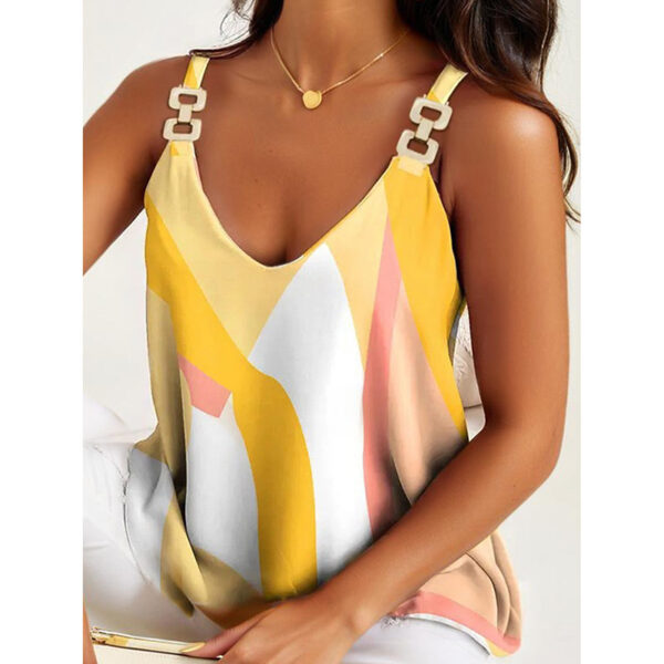 Summer Tank Tops For Women V Neck Chain Straps Sleeveless Top Loose Fit Casual Stripe Shirts Blouse - Image 7