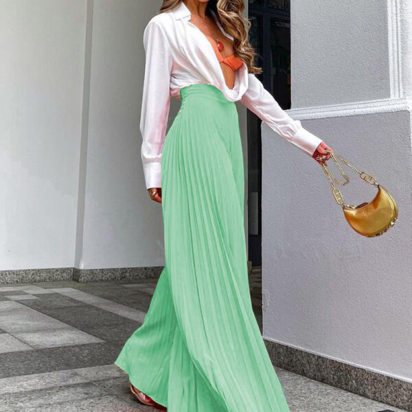 Elegant Style Solid Color Pleated Zipper Pants - Image 3