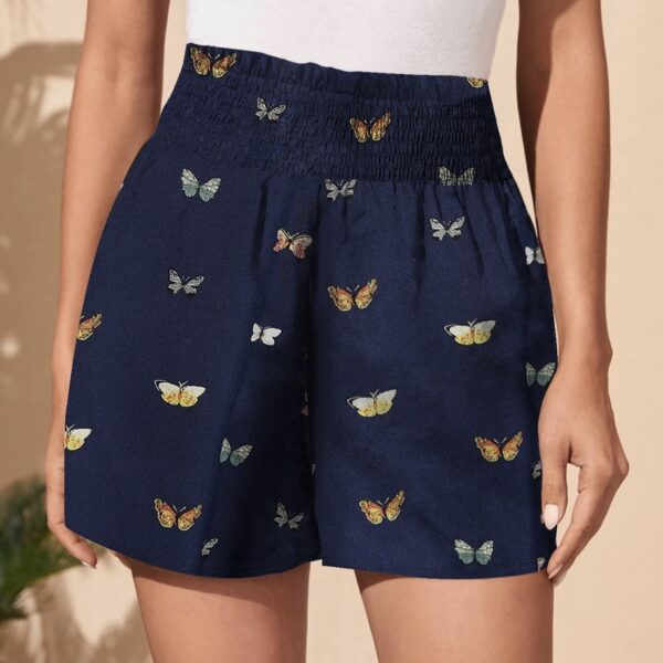Ladies' Butterfly Print Elastic Waist Fashionable Casual Shorts