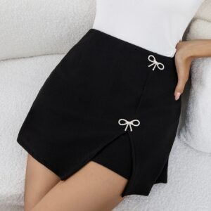 Ladies' Fashionable And Elegant Temperament, Versatile Bow Decoration, Back Zipper, Half Length Shorts