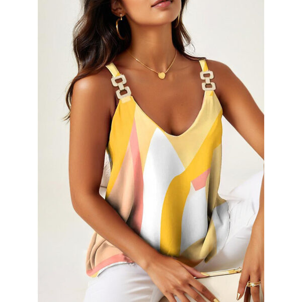Summer Tank Tops For Women V Neck Chain Straps Sleeveless Top Loose Fit Casual Stripe Shirts Blouse - Image 5