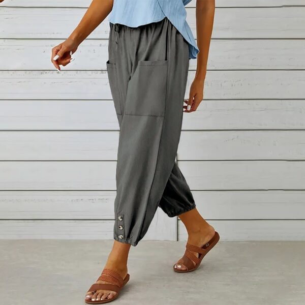 Effortless Drawstring Capris - Women's Wide Leg Casual Summer Pants With Adjustable Waist - Image 2