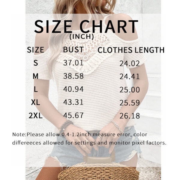 Womens Summer Cold Shoulder Tops Hollow Out Lace Crochet Short Sleeve Casual Blouse Top - Image 6