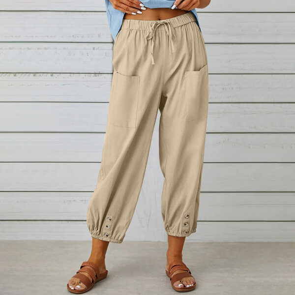 Effortless Drawstring Capris - Women's Wide Leg Casual Summer Pants With Adjustable Waist - Image 4