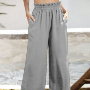 Ladies' Solid Color Fashionable Versatile Slanted Pocket Design Pants