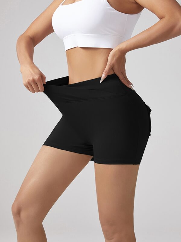 V-waist Stretch Yoga Workwear, Pocket Button Tight Pants, Women's Peach Hip Running And Fitness Shorts - Image 3