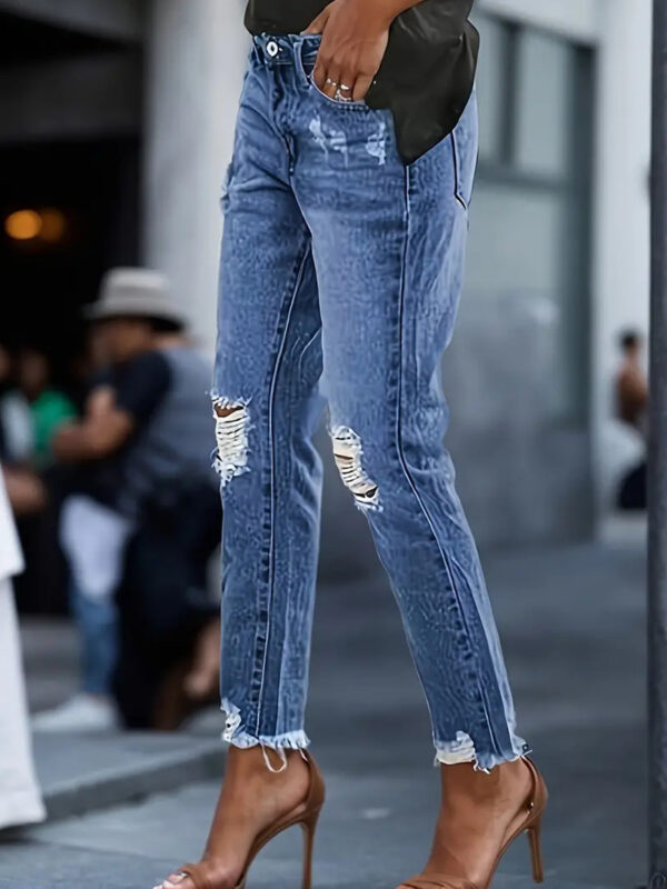 Stretchy Boyfriend Jeans For Women - Ripped, Distressed, Comfortable Denim Pants With Five-Pocket Design, Faded Wash, And Relaxed Fit Amazon Don't Sell - Image 2