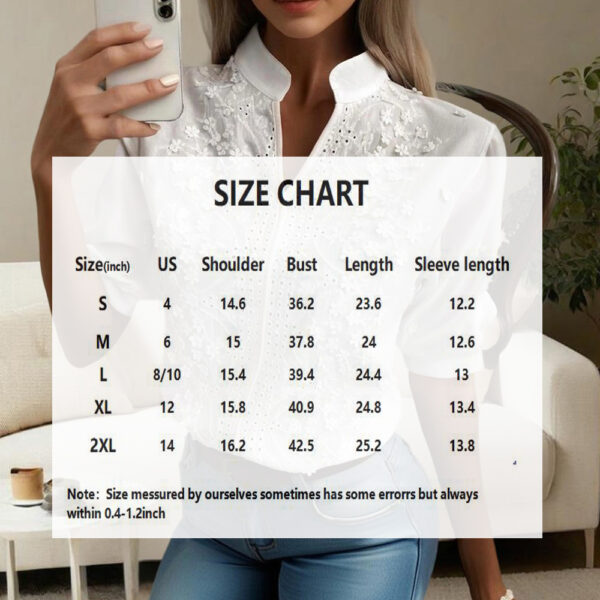 Women's V-Neck Embroidered Lace Short Sleeve Top - Pure White Sheer Mesh Lace Detail, Fashionable Casual Wear For Spring&Summer - Image 6