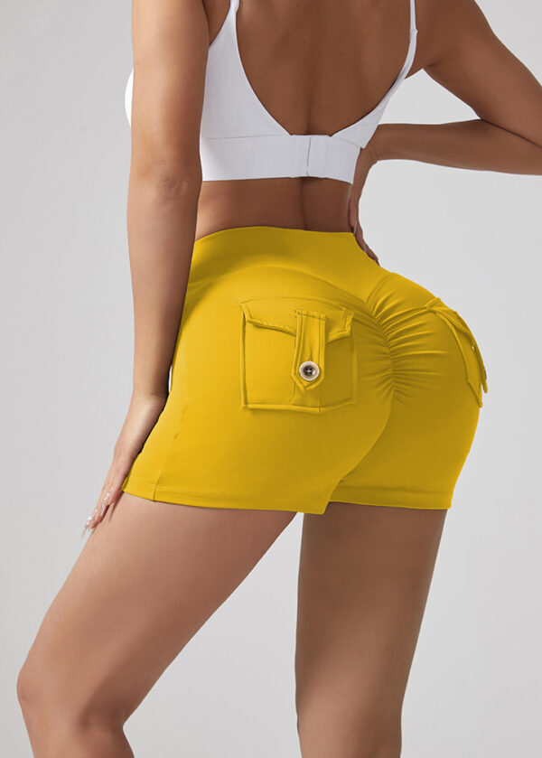 V-waist Stretch Yoga Workwear, Pocket Button Tight Pants, Women's Peach Hip Running And Fitness Shorts - Image 5