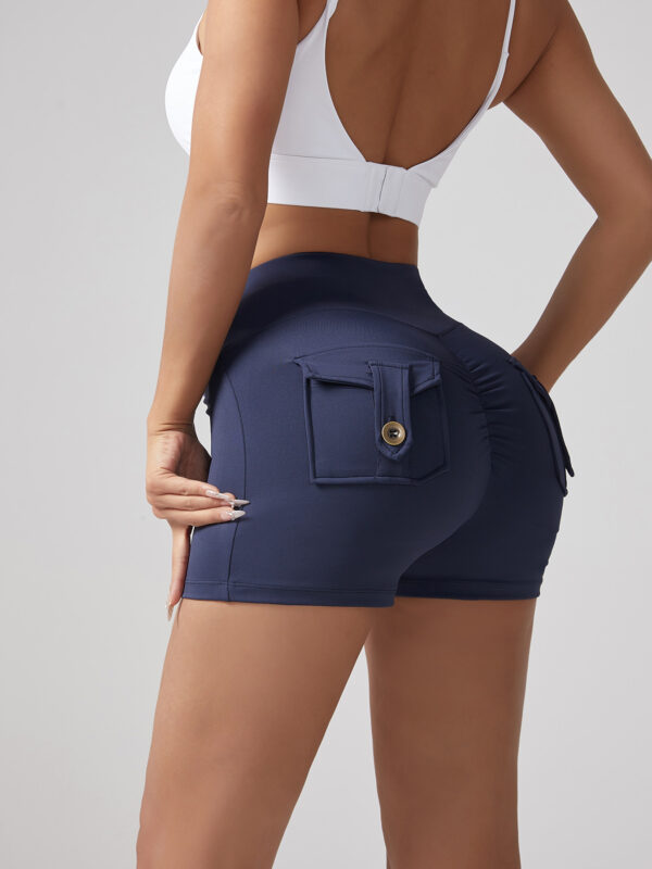 V-waist Stretch Yoga Workwear, Pocket Button Tight Pants, Women's Peach Hip Running And Fitness Shorts - Image 10