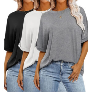 3 Pcs Women Oversized T-Shirt Short Sleeve Crew Neck Tee Tops Summer Casual Loose Tee T-Shirt