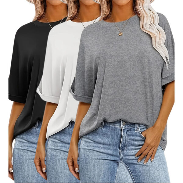 3 Pcs Women Oversized T-Shirt Short Sleeve Crew Neck Tee Tops Summer Casual Loose Tee T-Shirt