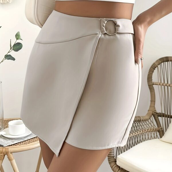 Ladies Commuting Elegant Solid Color Ring Design Elegant Shorts - Image 3