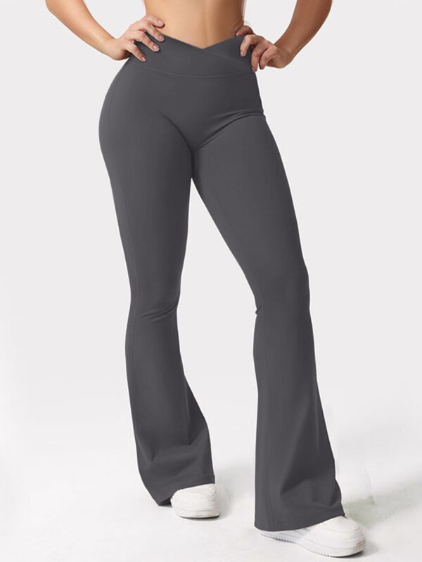 V-waist Elastic Sports Tight Pants Women's Peach Hip Lifting Yoga Bell Bottom Pants - Image 4