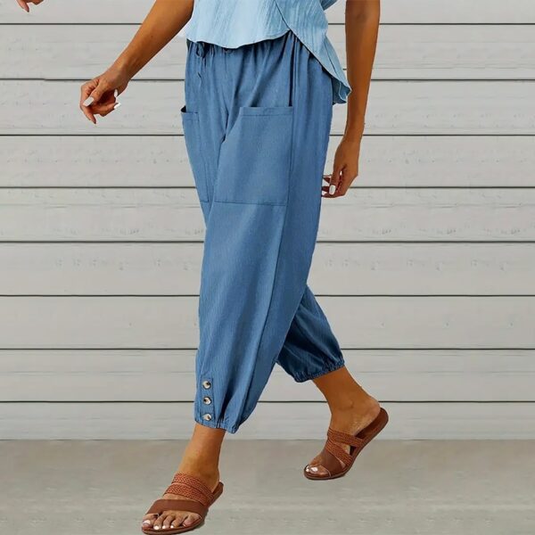 Effortless Drawstring Capris - Women's Wide Leg Casual Summer Pants With Adjustable Waist - Image 8