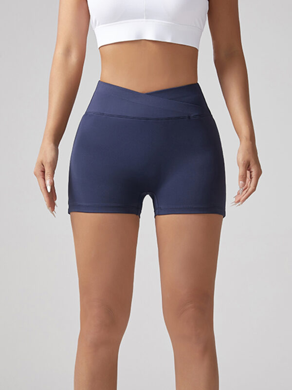 V-waist Stretch Yoga Workwear, Pocket Button Tight Pants, Women's Peach Hip Running And Fitness Shorts - Image 9
