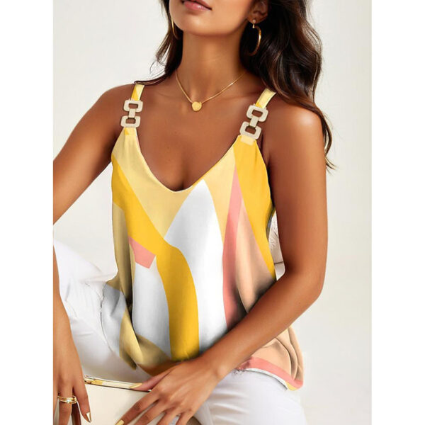 Summer Tank Tops For Women V Neck Chain Straps Sleeveless Top Loose Fit Casual Stripe Shirts Blouse - Image 6
