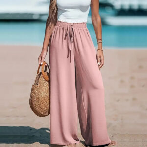 Women's Elastic High Waist Wide Leg Pants, Casual Loose Fit Trousers For Business & Everyday Wear