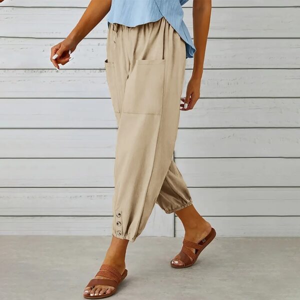 Effortless Drawstring Capris - Women's Wide Leg Casual Summer Pants With Adjustable Waist - Image 5