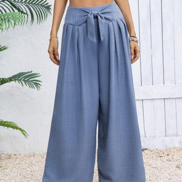 Women's New Fashionable Solid Color Front Tied Bow Loose Vacation Pants - Image 4