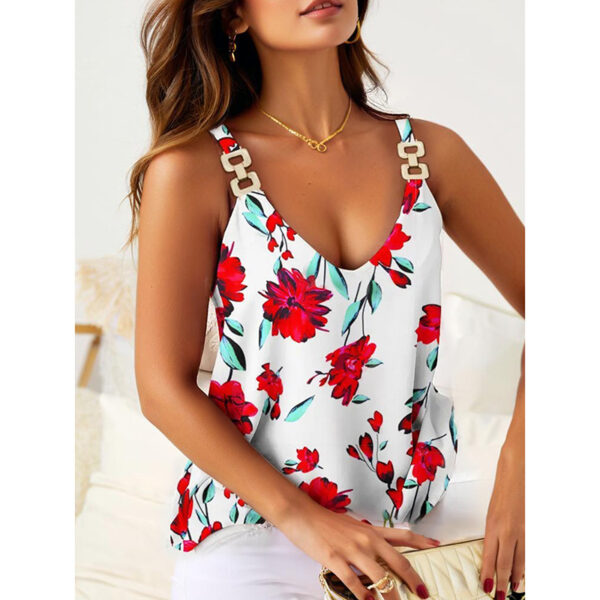 Summer Tank Tops For Women V Neck Chain Straps Sleeveless Top Loose Fit Casual Stripe Shirts Blouse - Image 8