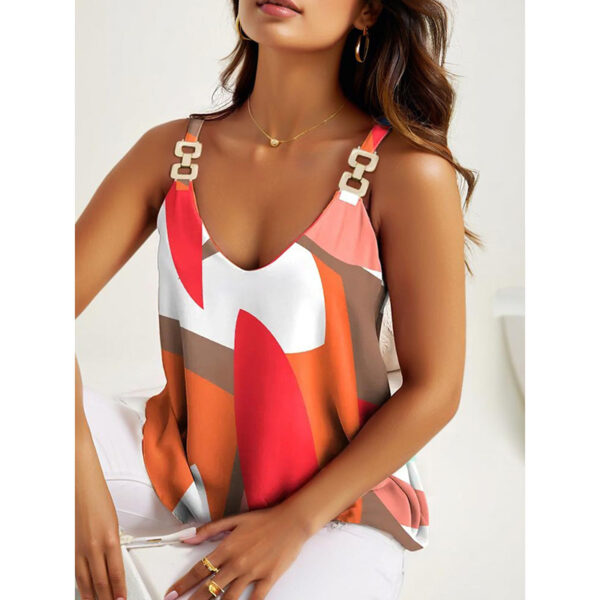 Summer Tank Tops For Women V Neck Chain Straps Sleeveless Top Loose Fit Casual Stripe Shirts Blouse - Image 2