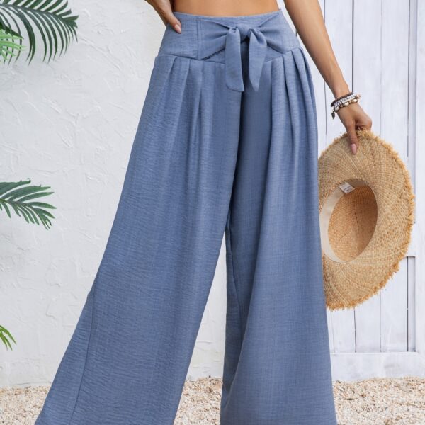 Women's New Fashionable Solid Color Front Tied Bow Loose Vacation Pants - Image 5