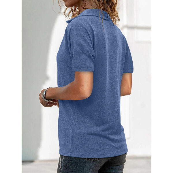 Womens Polo Shirts Summer Business Casual Work Tops Short Sleeve Zipper Collared V Neck Blouse - Image 2