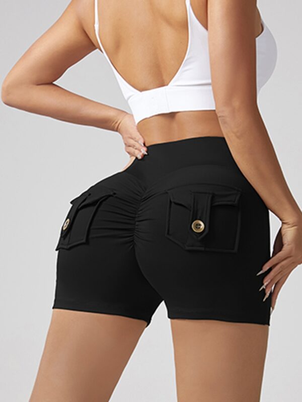 V-waist Stretch Yoga Workwear, Pocket Button Tight Pants, Women's Peach Hip Running And Fitness Shorts - Image 4