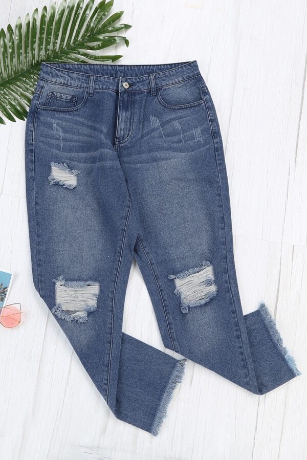 Stretchy Boyfriend Jeans For Women - Ripped, Distressed, Comfortable Denim Pants With Five-Pocket Design, Faded Wash, And Relaxed Fit Amazon Don't Sell - Image 6