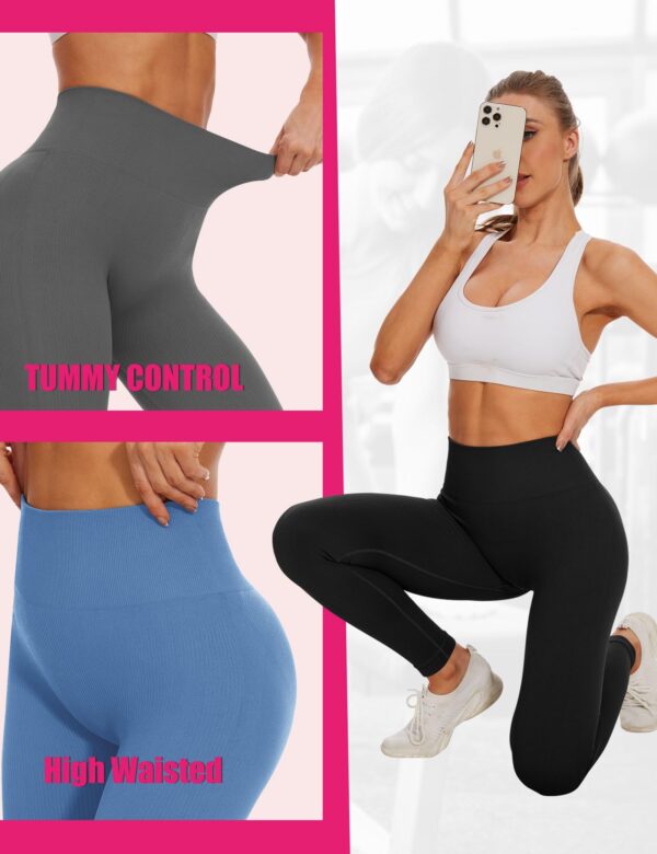 Leggings - Cropped High-rise Seamless Solid Color Light Blue - Image 2