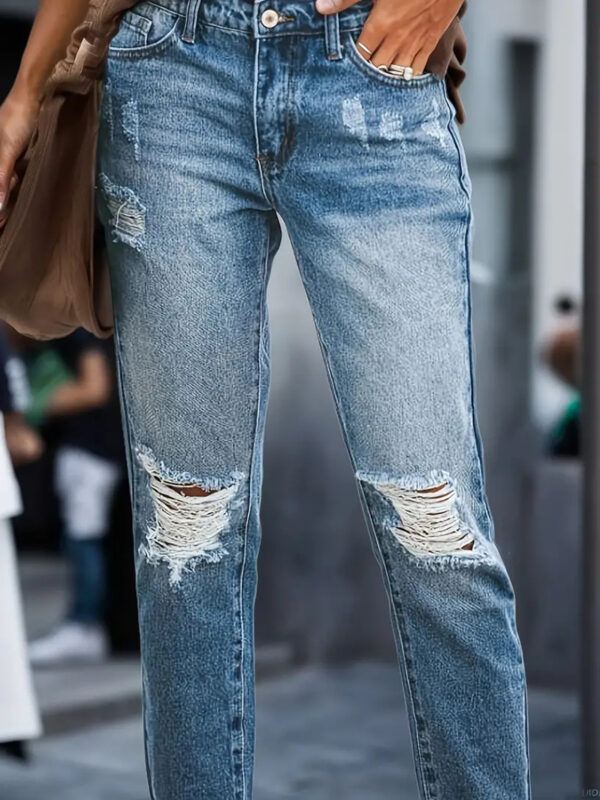 Stretchy Boyfriend Jeans For Women - Ripped, Distressed, Comfortable Denim Pants With Five-Pocket Design, Faded Wash, And Relaxed Fit Amazon Don't Sell - Image 3