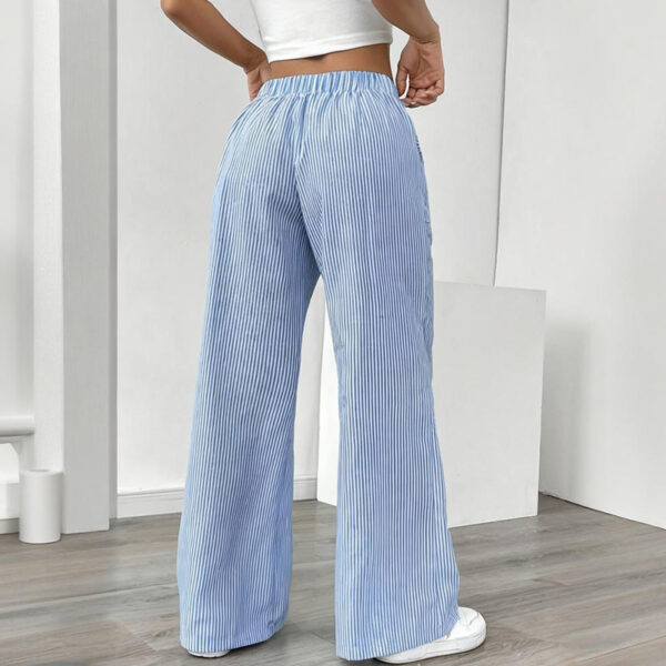 Women's Striped Print Straight Wide Leg Pants Drawstring Waist Slant Pockets Pants Casual Long Pants - Image 7