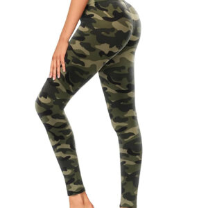 Leggings - Cropped High-waisted Printed Army Green Camouflage
