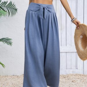 Women's New Fashionable Solid Color Front Tied Bow Loose Vacation Pants