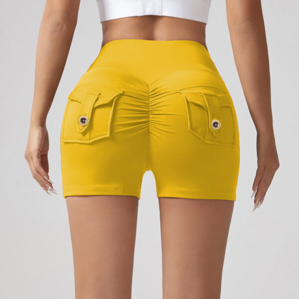 V-waist Stretch Yoga Workwear, Pocket Button Tight Pants, Women's Peach Hip Running And Fitness Shorts - Image 8