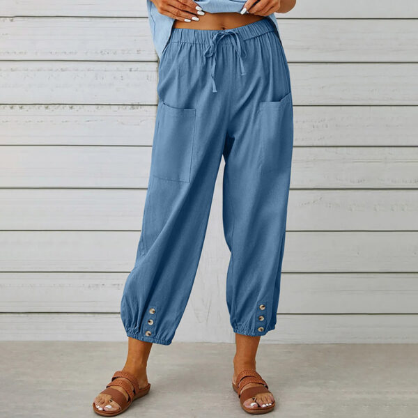 Effortless Drawstring Capris - Women's Wide Leg Casual Summer Pants With Adjustable Waist - Image 7